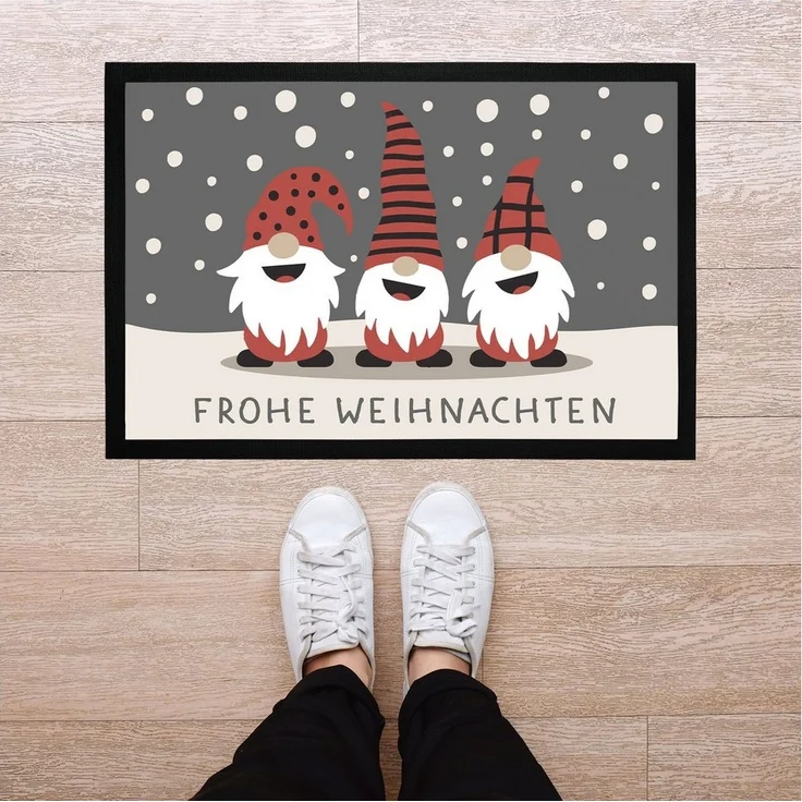 MoonWorks Fußmatte Fußmatte Frohe Weihnachten Wichtel Wintermotiv Schneeflocken Gnomes, rechteckig – Bild 2