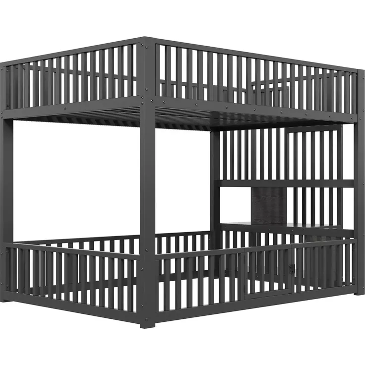 Etagenbett mit 1 Lattenrost, RGB LED-Streifen, Rausfallschutz und Tür, Treppe mit Regal, 140x200 cm, Kinderbett, Metallbett – Bild 8