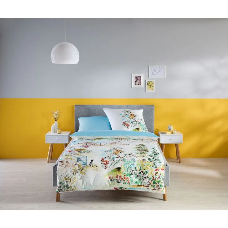 Fleuresse Mako-Satin Bettwäsche 155x220 Landschaft Süden Bäume Wende blau 115059-9