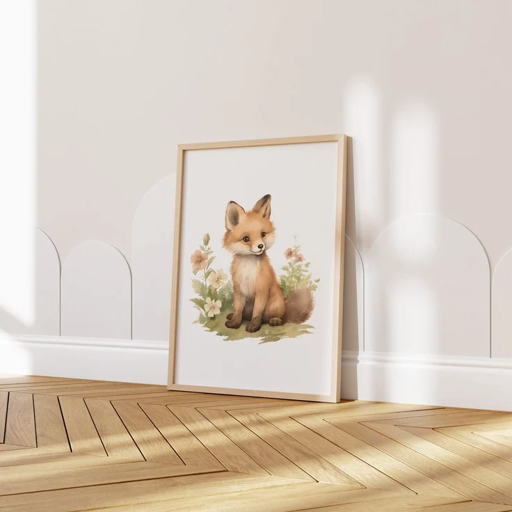 Kinderzimmer Poster Tiere Wald Wasserfarben · Wanddekoration Kinderzimmer Geschenkidee · Wand Deko · Kunst Druck · Deko Print · ohne Rahmen - 50 x 70 cm / Fuchs