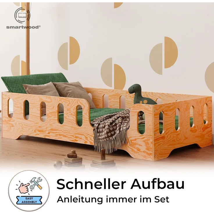 smartwood Kinderbett Bodenbett 70x140 mit Rausfallschutz & Lattenrost - Lackiert - Kinder Montessori Bett TILA 2P mit glatten Kanten - Betten für schnelle Montage - Bis 230 kg belastbar – Bild 4
