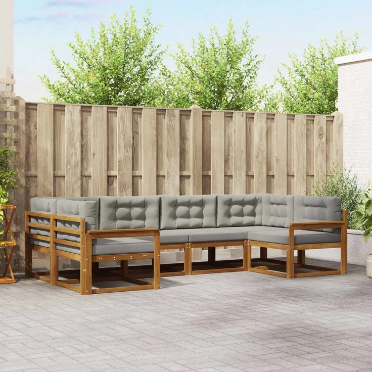 vidaXL Outdoor-Sofagarnitur 6 stk. 6-Sitzer Natur und Hellgrau 3368059 – Bild 1
