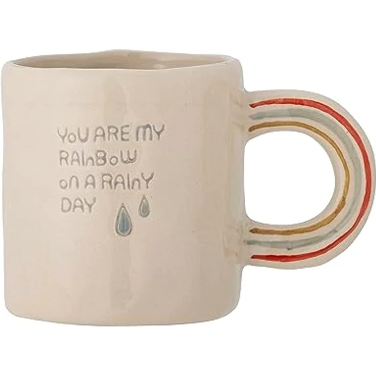 Bloomingville MINI Cloudy Tasse, Natur, Steingut, Regenbogen-Griff, Handdekoriert, Geschenkbox, 185 ml, D7,5xH7,5 cm, Weiß – Bild 1