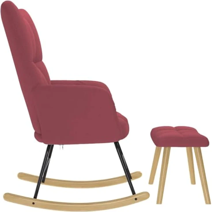 vidaXL Schaukelstuhl mit Fußhocker Weinrot Stoff 4016803 – Bild 7