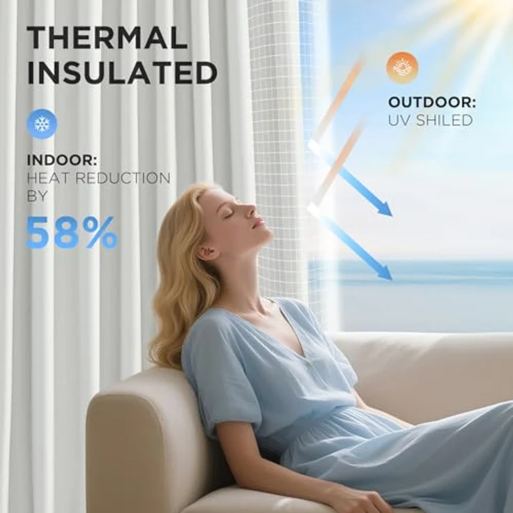 Joydeco 100% Verdunkelungsvorhänge für Schlafzimmer, Verdunkelungsvorhänge, 183 cm lang, elfenbeinfarbene Vorhänge für Wohnzimmer, Fenster, wärmeisolierte Vorhänge (B 132 x L 183 cm, Elfenbein) – Bild 6