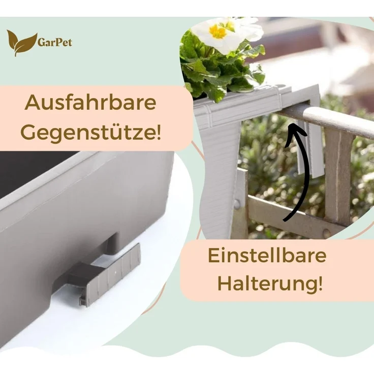 GarPet Balkonkasten 2er Set Blumen Kasten Balkon Geländer Wasserspeicher Rattan Weiß 60 cm – Bild 4