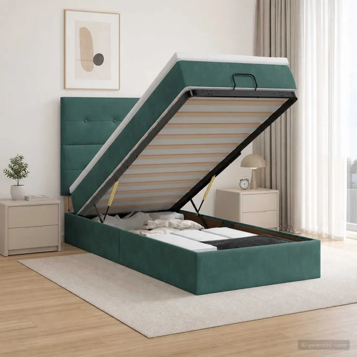 vidaXL Ottoman-Bett mit Matratze und LED Dunkelgrün 90 x 190 cm Samt 3458274 – Bild 4