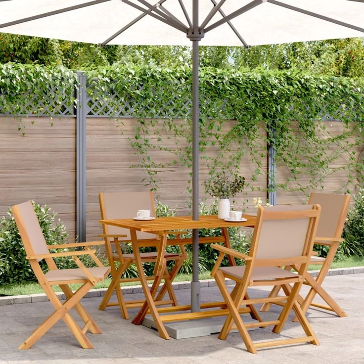vidaXL Gartenstühle 4 Stk. Klappbar Taupe Stoff und Massivholz 3214580 – Bild 1