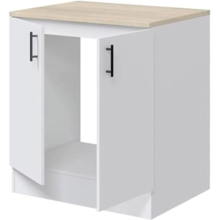 Dmora - Unterschrank 2 Türen Deruta, Unterbauschrank, Schrank mit Türen, Basisstruktur für Spüle, 80x60 h90 cm, Weiß und Eiche – Bild 4