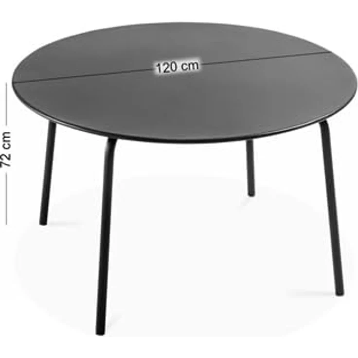 Oviala Palavas Gartentisch, Rund, Metall, Rot, 120 cm Durchmesser, witterungsbeständig, für 4-6 Personen – Bild 2