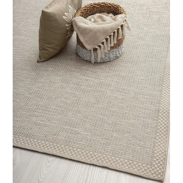 the carpet Calgary - robuster Teppich, Flachgewebe, modernes Design, ideal für Küche und Esszimmer, Vintage-Optik, Boho-Style, besonders flach, auch für den Außenbereich, Beige-Grau, 67x180 cm – Bild 3