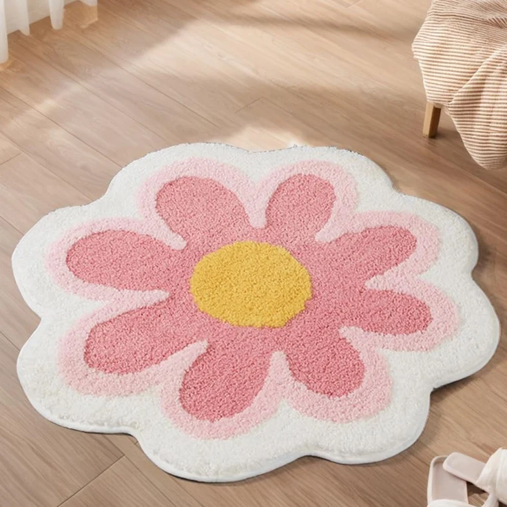 ABC Badematte mit Blumenmuster 40 x 40 cm – Weiche, rutschfeste Badematte mit hoher Saugfähigkeit; Mikrofaser-Reinigung möglich für Badezimmer, Küchen, Toiletten, Kinderzimmer und Haustierbereiche (gelb) – Bild 1
