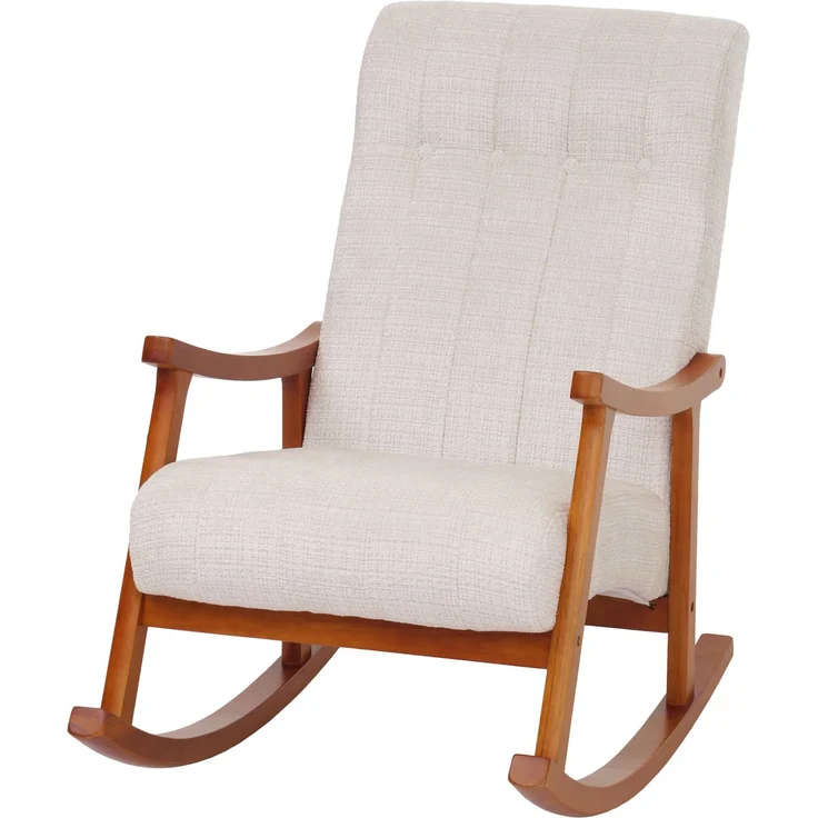 Schaukelstuhl HWC-K10, Relaxsessel, Holz FSC® Stoff/Textil Chenille (465g/m²) ~ creme, Gestell Walnuss-Optik – Bild 9