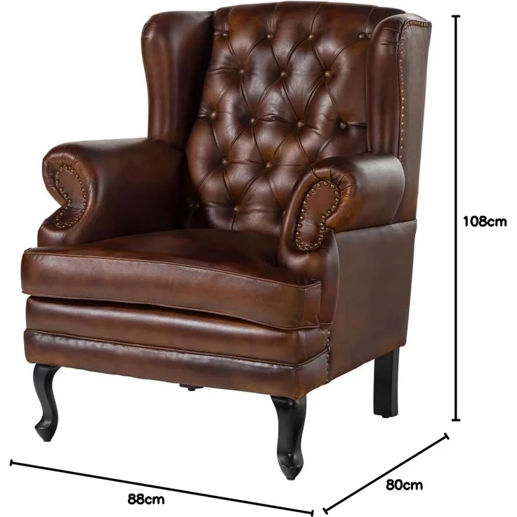 Ohrensessel Echtleder 88x80x108 braun CHESTERFIELD #101 – Bild 3