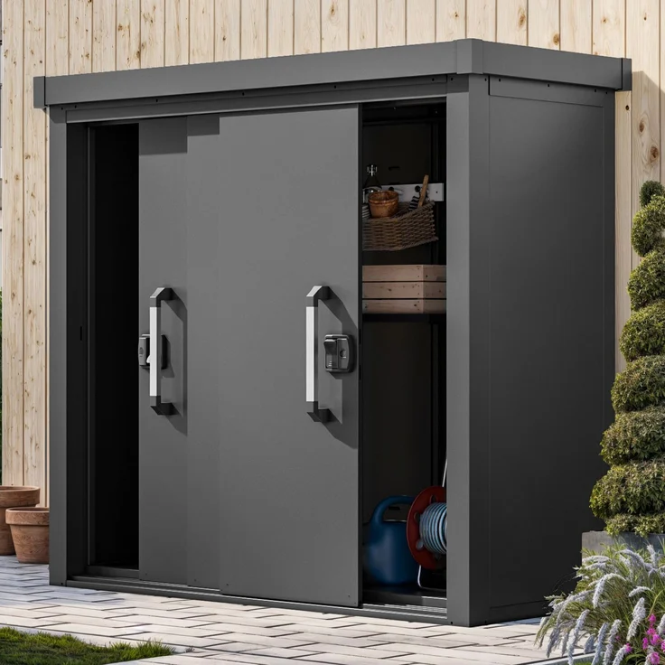 GFP Geräteschrank Metall 180x78x161 cm Gartenschrank Schiebetür anthrazit inkl. Fußboden – Bild 2