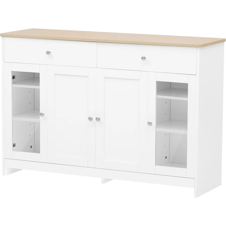Sideboard 120x37x80 cm im Landhausstil, mit 4 Türen, 2 Schubladen und verstellbaren Böden – Bild 6