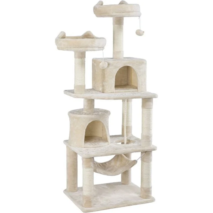 Yaheetech Kratzbaum 158/179/181 cm (H), Katzenbaum Kletterbaum 2 Aussichtsplattformen & 2 Höhlen & Hängematte – Bild 1