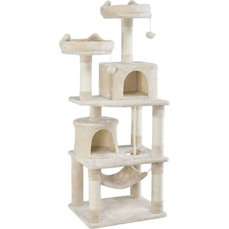 Yaheetech Kratzbaum 158/179/181 cm (H), Katzenbaum Kletterbaum 2 Aussichtsplattformen & 2 Höhlen & Hängematte