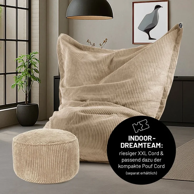 Lumaland Sitzsack Classic XXL Cord | Riesen Sitzsack XXL mit Softer Rippenstruktur – ideal zu Cord Sofa & Sessel Indoor Bean Bag für Wohnzimmer, Schlafzimmer & Co. - 380 L, 140x180 cm – Bild 7