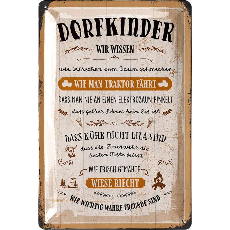 LANOLU Blechschild Dorfkinder Wissen - 20x30cm – Metall – Mehrfarbig – 20213
