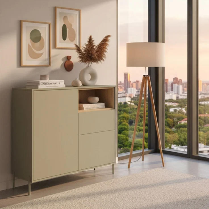 Highboard HYGGE mit 2 Türen, 1 Schublade, 1 offenes Fach, Salbei Grün – Bild 4