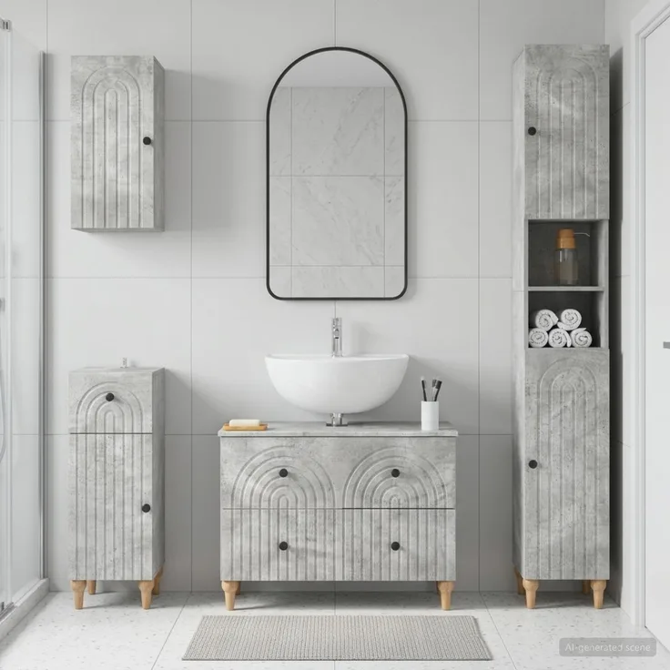 vidaXL 4-teiliges Badezimmer-Schrank-Set ALKMAAR Betongrau 3417912