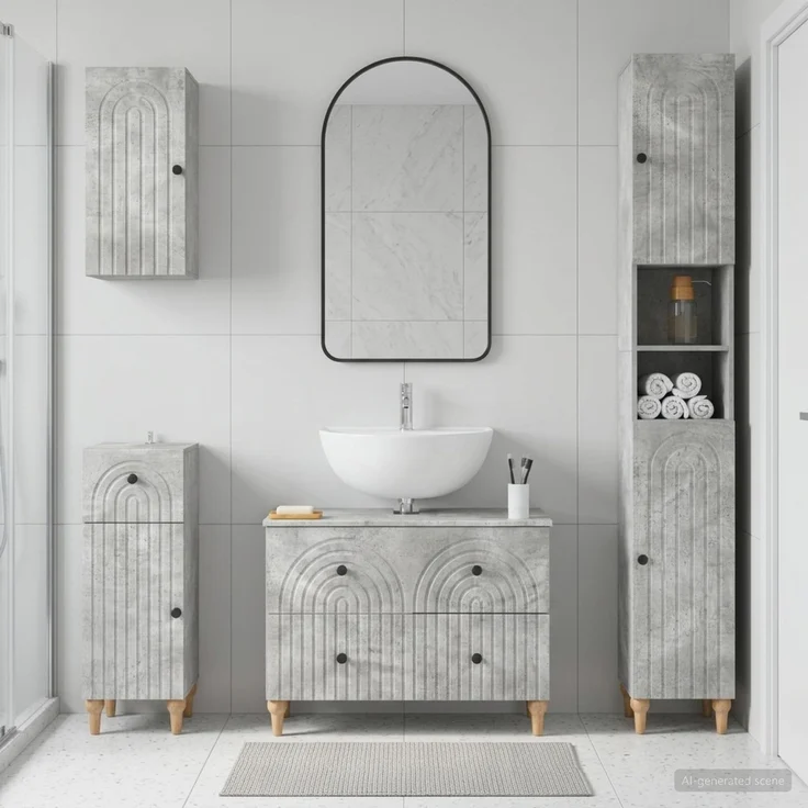vidaXL 4-teiliges Badezimmer-Schrank-Set ALKMAAR Betongrau 3417912 – Bild 1