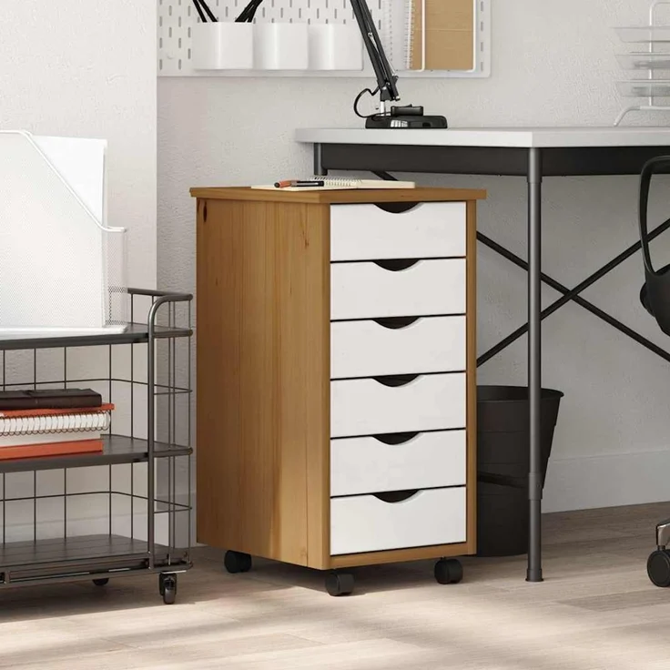 vidaXL Rollschrank mit Schubladen MOSS Honigbraun Massivholz Kiefer 4015783 – Bild 2