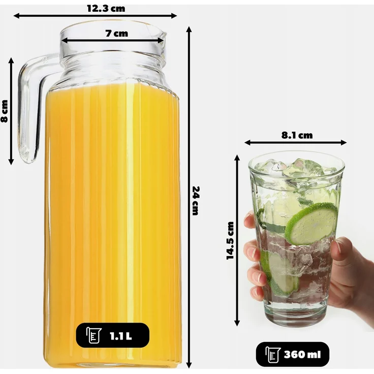 KADAX Krug 1,1 l + 6 Gläser 360 ml für Wassersaft – Bild 3