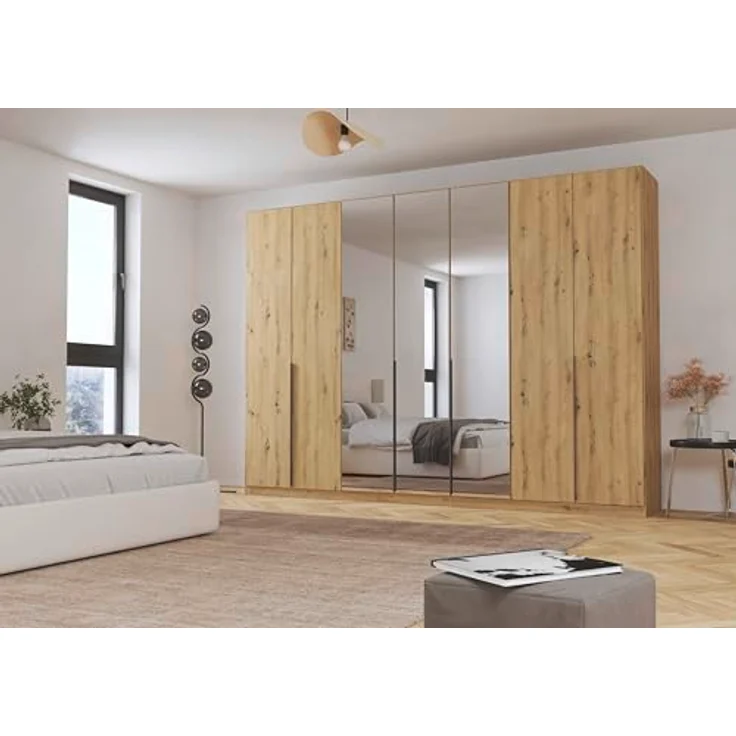 Rauch Möbel Alabama, Kleiderschrank für Schlafzimmer, Kinderzimmer, Wohnzimmer, Garderobe, Flur, 7-türig, Spiegel, mit Zubehör Classic, Farbe Eiche Artisan, Holz, Breite 315 cm – Bild 2
