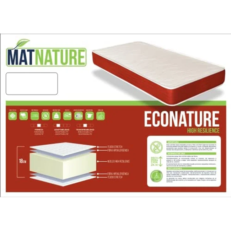 Matnature EcoNature | Antibakterielle Matratze, hoher Komfort, hohe Dichte, wendbar für den Winter, Sommer, Milben (120x200 cm) – Bild 6