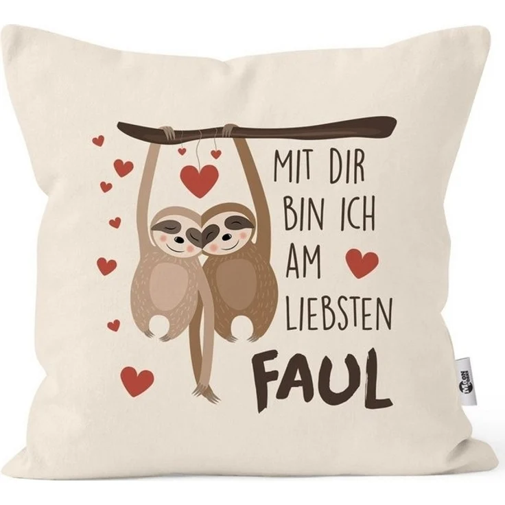 MoonWorks Dekokissen Kissen-Bezug Spruch Mit dir bin ich am liebsten faul Faultier Geschenk Liebe Freundschaft Valentinstag Geburtstag Freund Freundin MoonWorks® – Bild 4