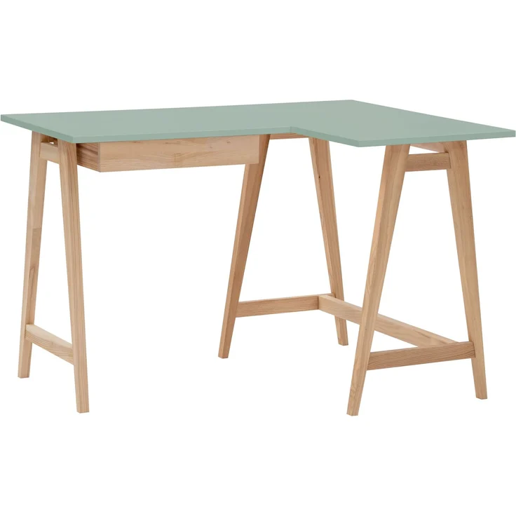 Ragaba Eckschreibtisch mit Schublade und Fußstütze, MDF & Massives Eschenholz, 115x85 cm, Salbei Grün, Rechts – Bild 1