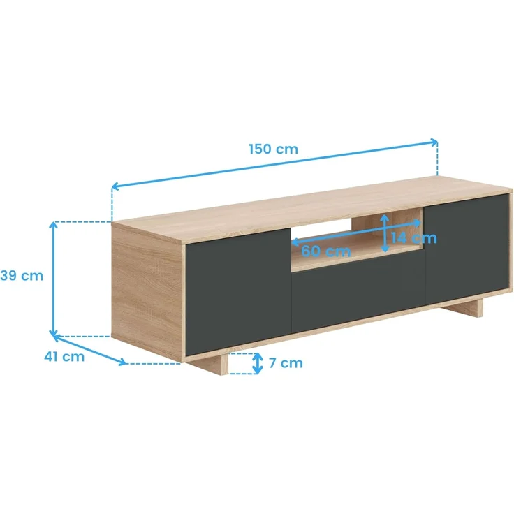Habitdesign Zaira, TV-Schrank, Wohnzimmermöbel, Finish in kanadischer Eiche und Anthrazit, Maße: 150 cm (B) x 46 cm (H) x 41 cm (T) – Bild 8