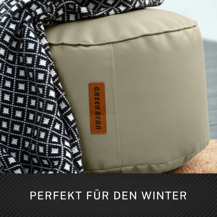 Green Bean® Sitzhocker aus Kunstleder - Pouf mit EPS Perlen Füllung - 43 x 30 cm - perfekte Ergänzung zum Sitzsack - Grau-Beige – Bild 6