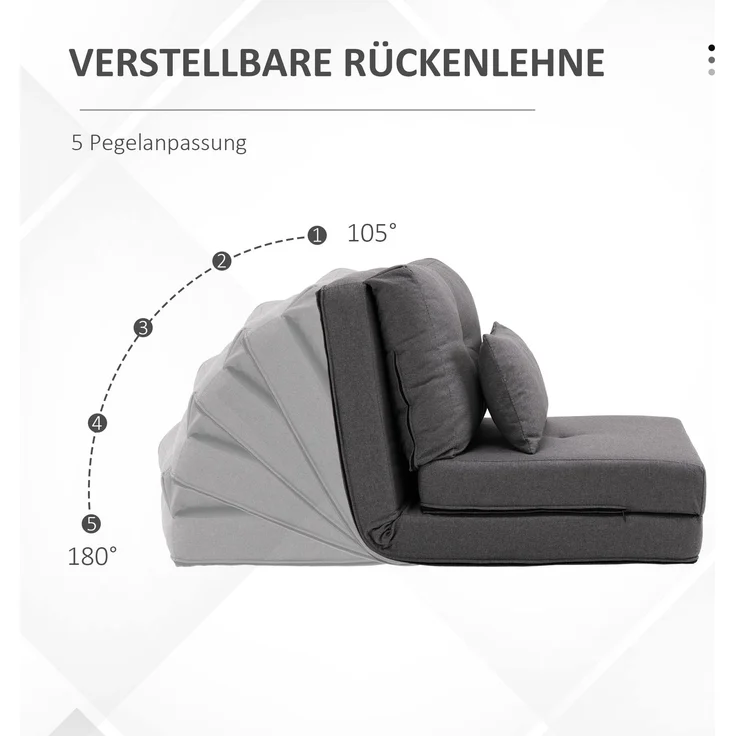 HOMCOM Schlafsessel, Leinen, Metall, Dunkelgrau, 80L x 60B x 56H cm – Bild 4