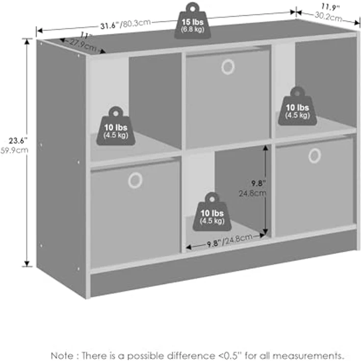 Furinno Cubic Kleiderschrank-Organizer und Aufbewahrung, 6-Fach Würfelregal mit Boxen, Offenes Regal Kleiderschrank-Aufbewahrung, Columbia Walnuss/Dunkelbraun – Bild 3