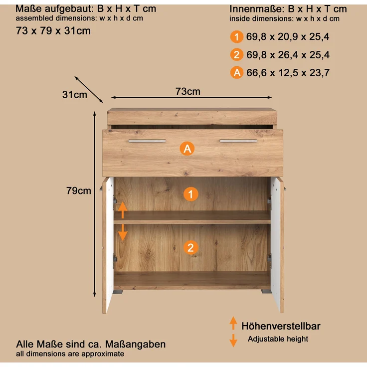 Kommode Badschrank Amanda Asteiche 73 x 79 cm – Bild 14