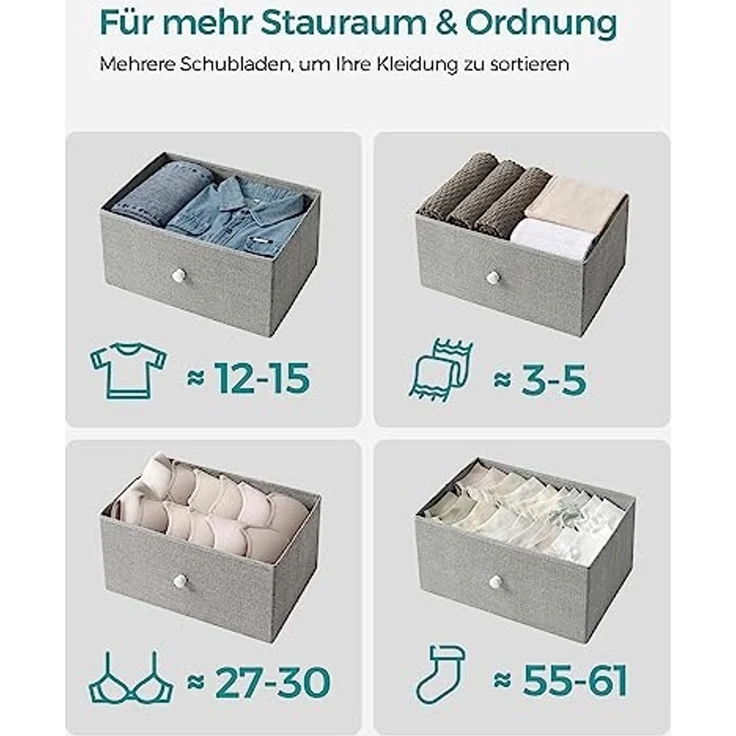Songmics 'STL314L10' Kommode mit 4 Stoff-Schubladen, Holz / Stahl taubengrau-cremeweiß, 91,7 x 30 x 45 cm – Bild 4