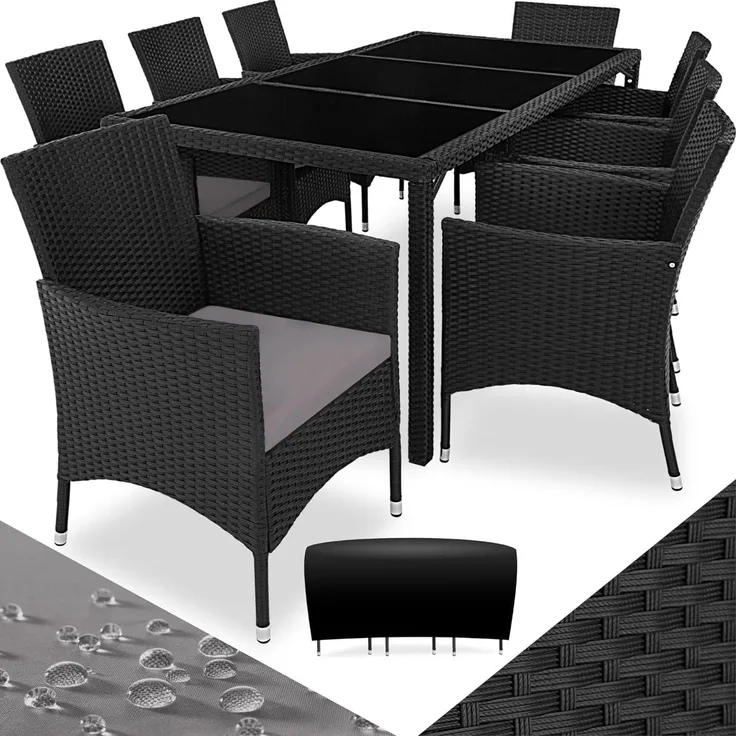 tectake Sitzgruppe Rattan Sitzgruppe, (Set, 9-tlg), für 8 Personen