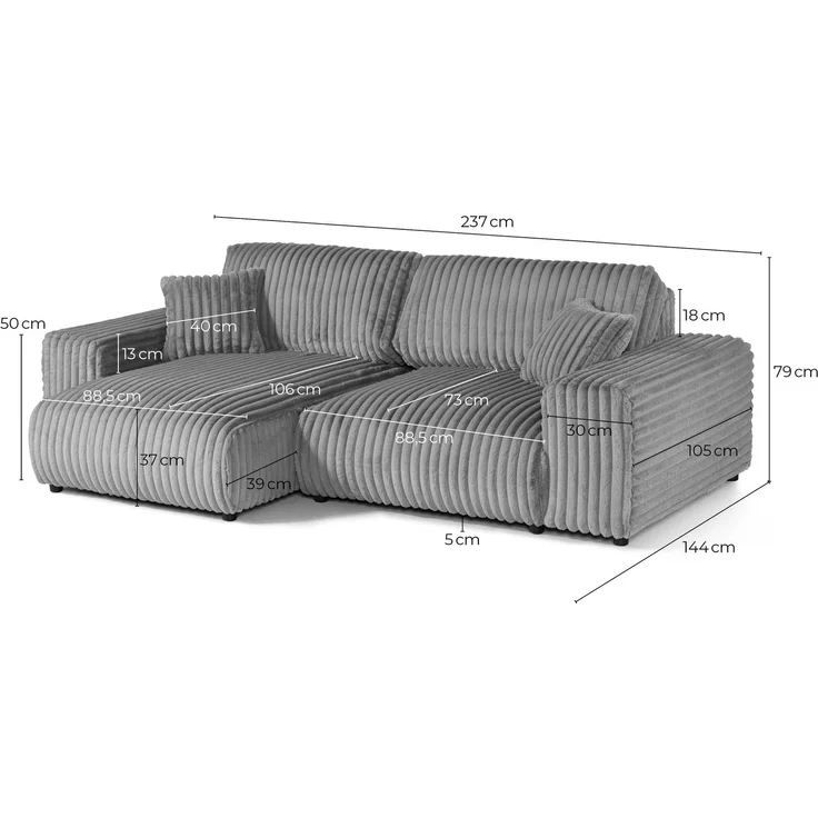 Ecksofa Cord Velours 237x144x79 grau PAULINA – Bild 4