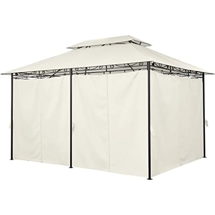 Mondeer Gartenpavillon 3x4m, Premium Pavillon mit Seitenwänden und Reißverschlüssen, stabiles Metallrahmen, 180g/m² wasserdichtes Dach, modern und luxuriös, beige – Bild 5