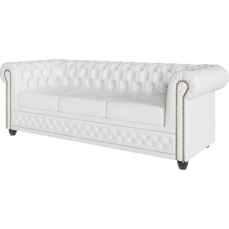S-Style Möbel Chesterfield-Sofa Jeff 3-Sitzer aus veganem Leder mit Holzfüßen, mit Wellenfederung – Bild 4