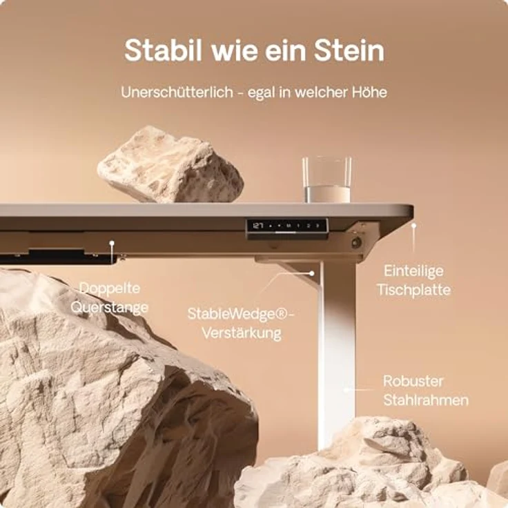 Höhenverstellbarer Schreibtisch - Höhenverstellbar Elektrisch mit Flüsterleisem Dual-Motor & Touchscreen - Hohe Tragfähigkeit - Stehtisch von Desktronic, Weiß + Grau, 140x70 cm – Bild 4