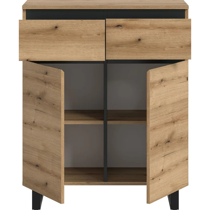 Kommode B/H/T: 80x99x36 cm in Evoke Oak Nachbildung und schwarz – Bild 3