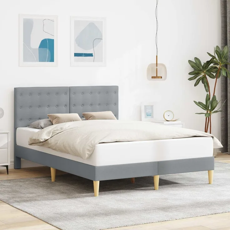 vidaXL Bettrahmen mit Kopfteil Hellgrau 120x190 cm Stoff 42027779