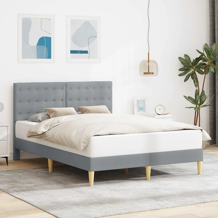 vidaXL Bettrahmen mit Kopfteil Hellgrau 120x190 cm Stoff 42027779 – Bild 1
