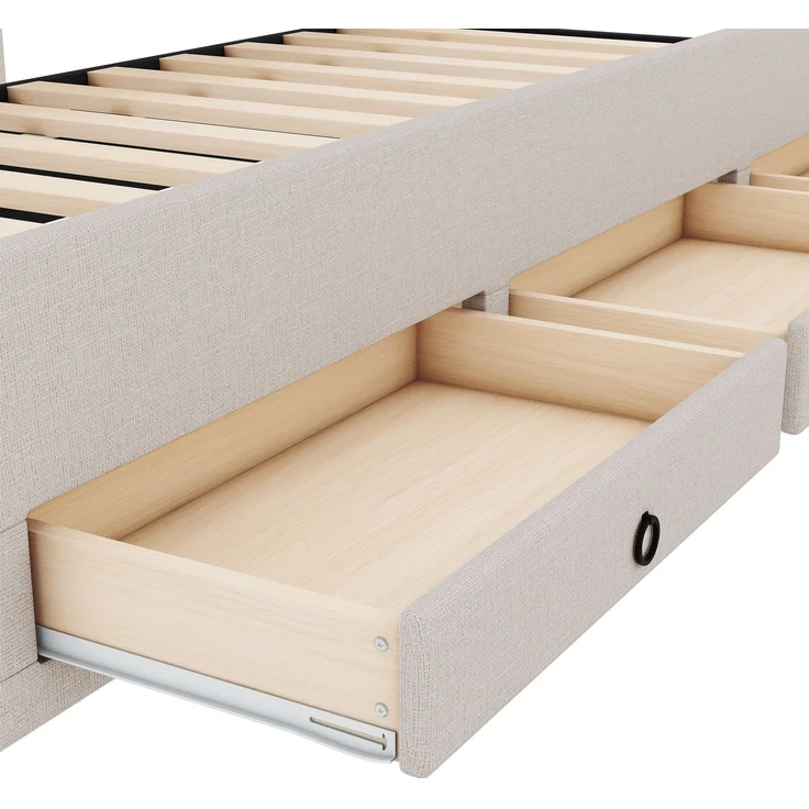 Polsterbett 90x200 cm aus Leinen mit Ausziehbett und Stauraum – verstellbares Kopfteil – Bild 4
