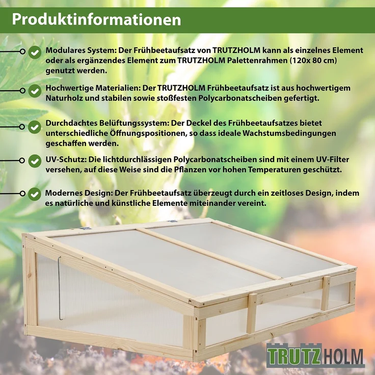 Baumarktplus Frühbeetaufsatz aus Holz, Gewächshaus für Hochbeet, natur, 120x80cm – Bild 7