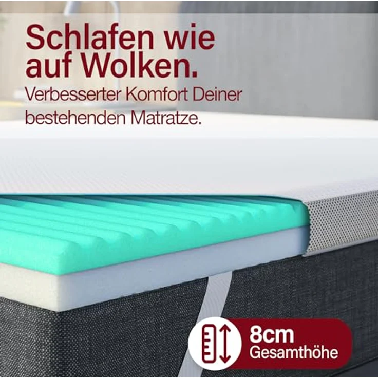 EVAN BROWNS Matratzentopper DUO, 7-Zonen Komfort 80 x 200 cm, 7 cm hoch, Memory Foam, wahlweise H2/H3, waschbarer Bezug – Bild 2